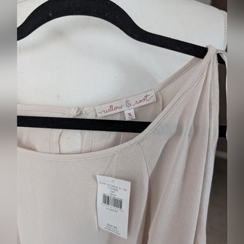 Willow And Root Tie Sleeve Top, Oatmeal, XL, Nwt - Picture 6 of 9